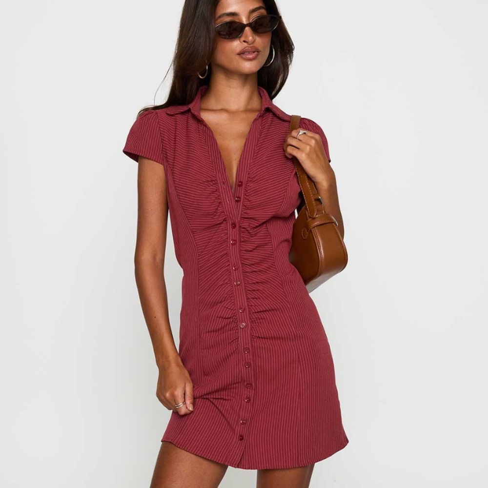 Princess Polly Burgundy Button-Up Mini Dress